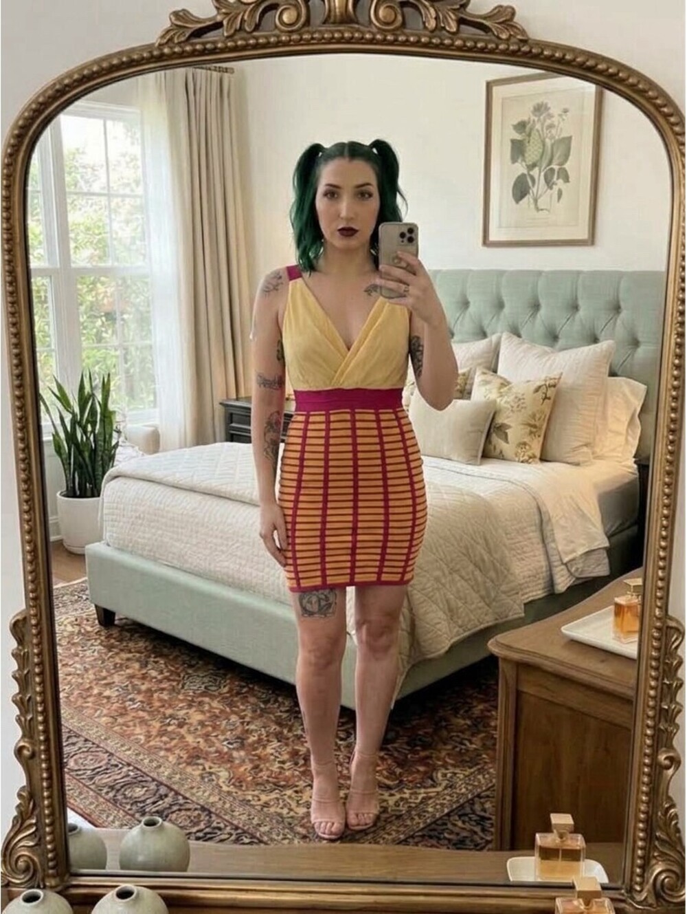 NWT Babe Society Size Small Striped Bandage Bodycon Chiffon V-Neck Dress